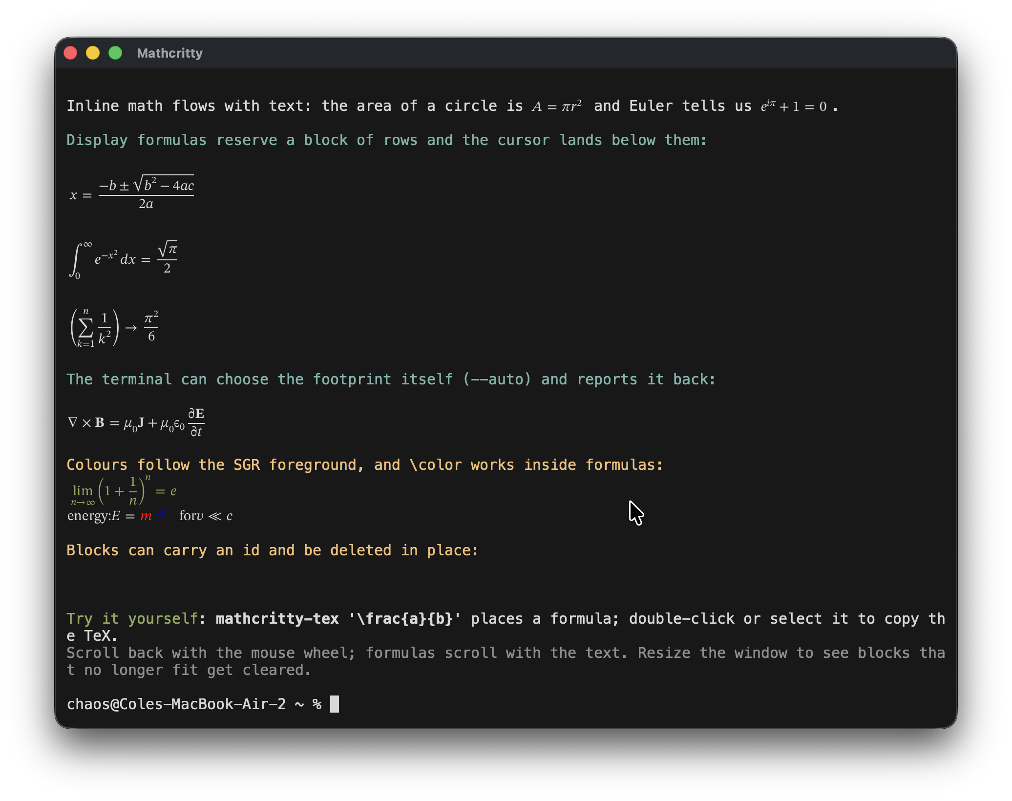 terminal window displaying math formulae